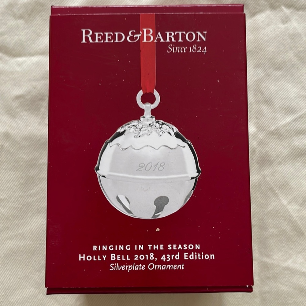 Read & Barton Holly bell 2018 43rd ed. silverplate ornament. NIB gift-able